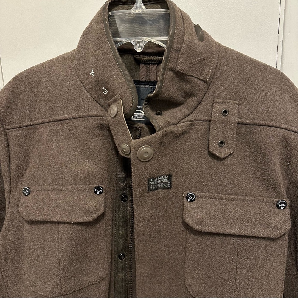 Premium Lounge Wool Blend Military Style Utility Cargo Jacket Coat Men XXL brown - Picture 3 of 15